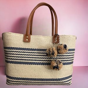 NWOT Catalina Striped Tote Bag - Navy & Natural Straw